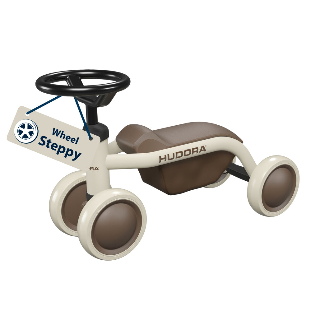 HUDORA Steppy 6 Mocha Laufrad – 4 Räder, Sitzhöhe 22,5 cm – ab 1 Jahr – Braun/Weiss