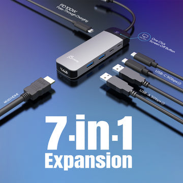 j5create JCD3002 Multiport-Adapter – USB-C, 1× HDMI (4K60), 2× USB-A, 2× USB-C, 100 W PD