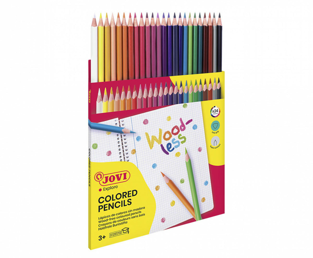 Jovi Holzlose Farbstifte – 24 Farben, ohne Holz, Dreikant, Karton