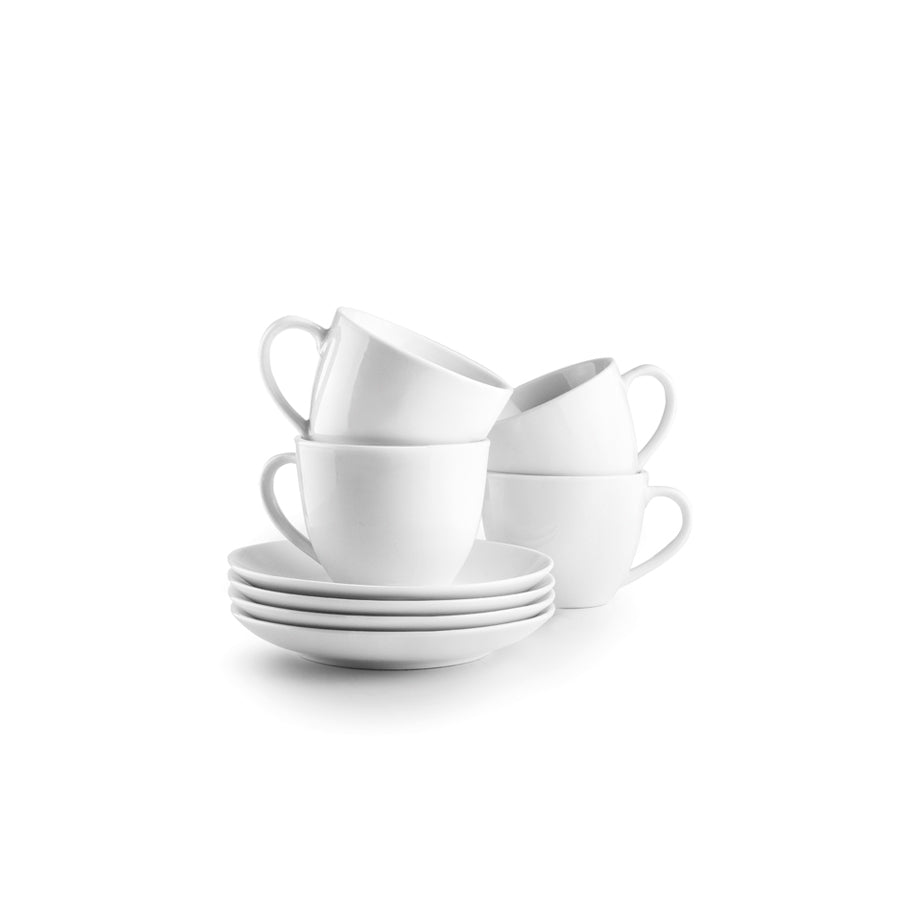Ibili Kaffeetasse – Set 8-teilig, 310 ml, Porzellan, Weiss, spülmaschinenfest, mikrowellengeeignet