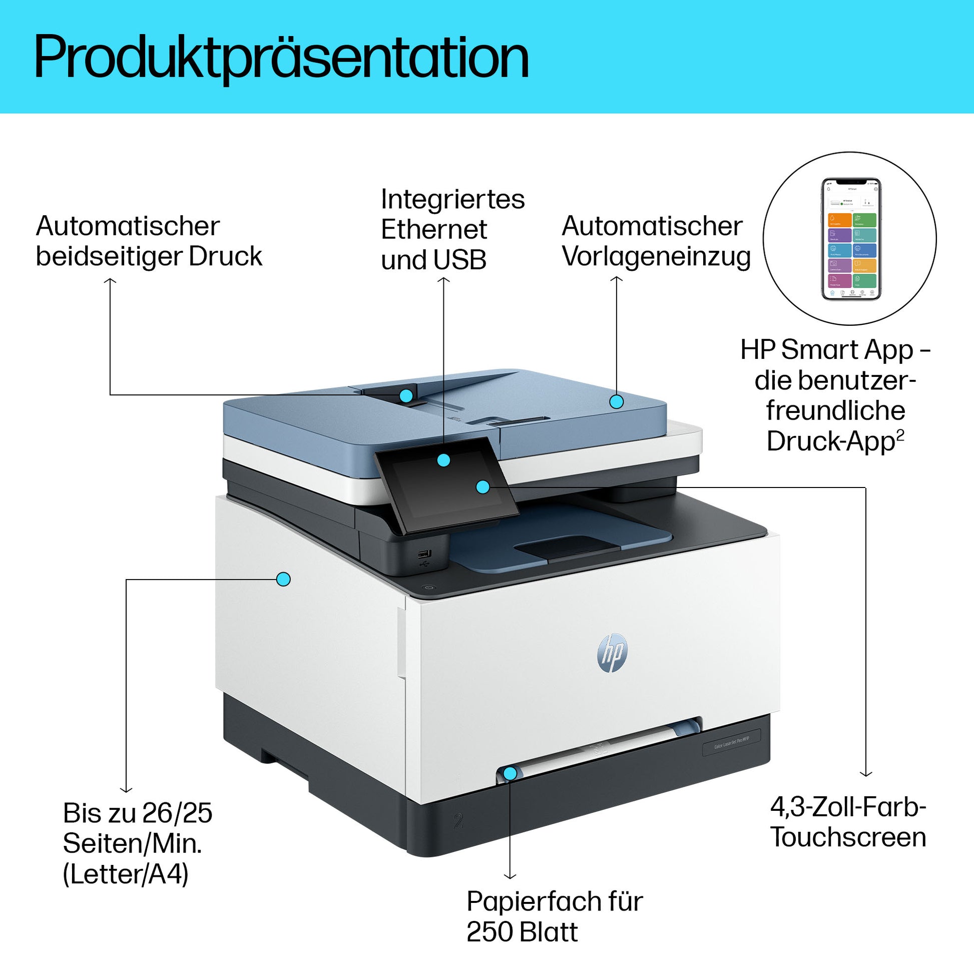 HP Color LaserJet Pro MFP 3302fdng – Farblaser-Multifunktionsdrucker, A4, 4-in-1, Duplex, ADF, LAN, AirPrint