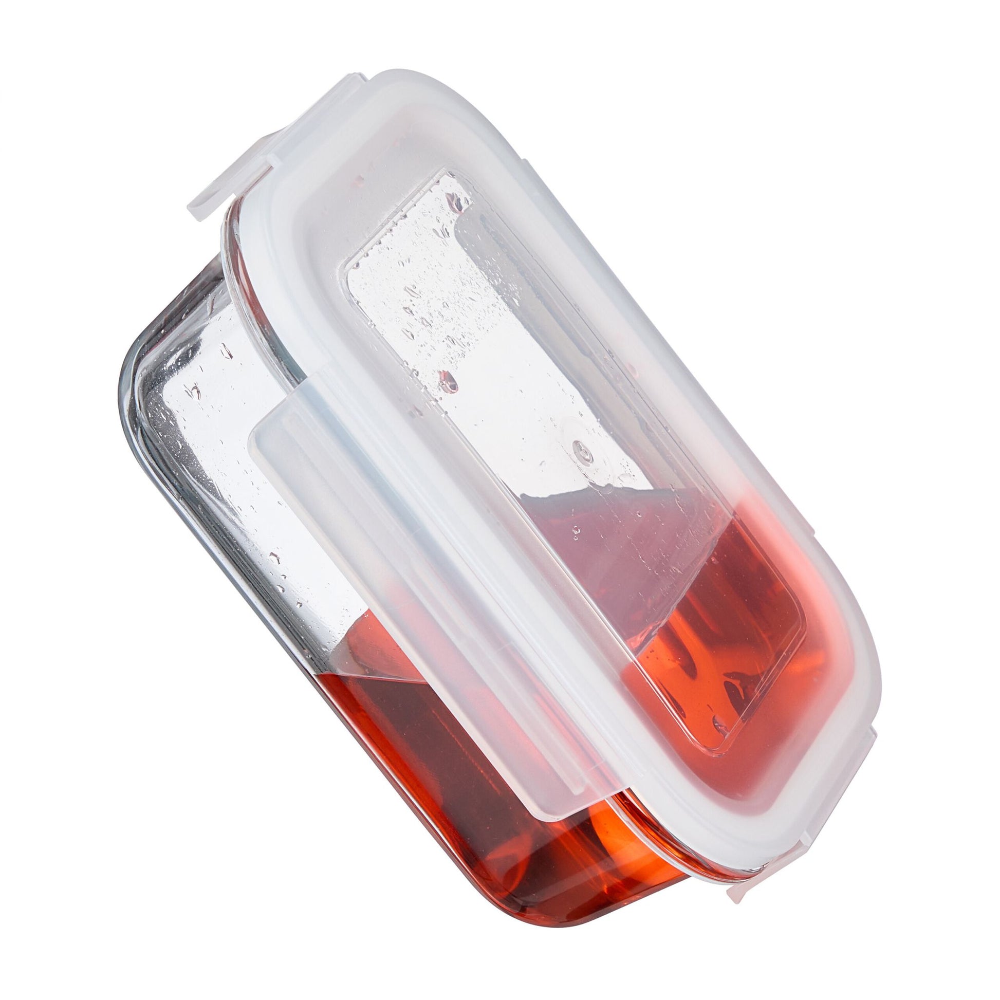 Relaxdays Vorratsdose 640 ml, 18 × 13,5 × 6 cm, Glas/Polypropylen (PP)/Silikon, Transparent/Weiss