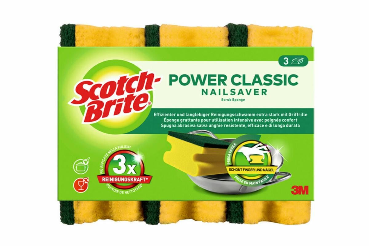 Scotch-Brite Universalschwamm Classic – Kunststoff, 9 × 4,5 × 7 cm, gelb, 3 Stk.
