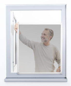 Windhager IS Teleskopfenster STRETCH Fenster-Fliegengitter – 120 × 140 cm – Weiss – Aluminium-Rahmen