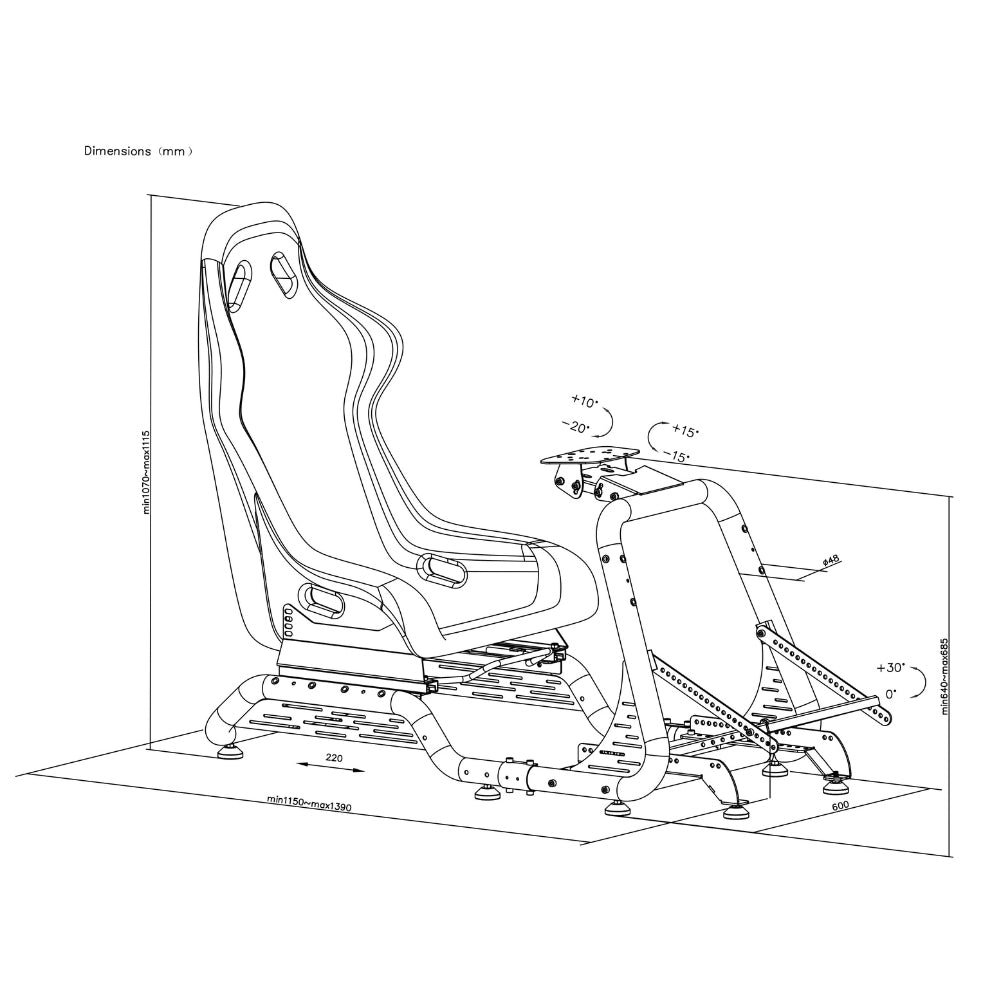Oplite S8 Infinity – Rennsport-Cockpit, Karbonstahl/Fiberglas, 150 kg, für Fanatec, Thrustmaster, Logitech