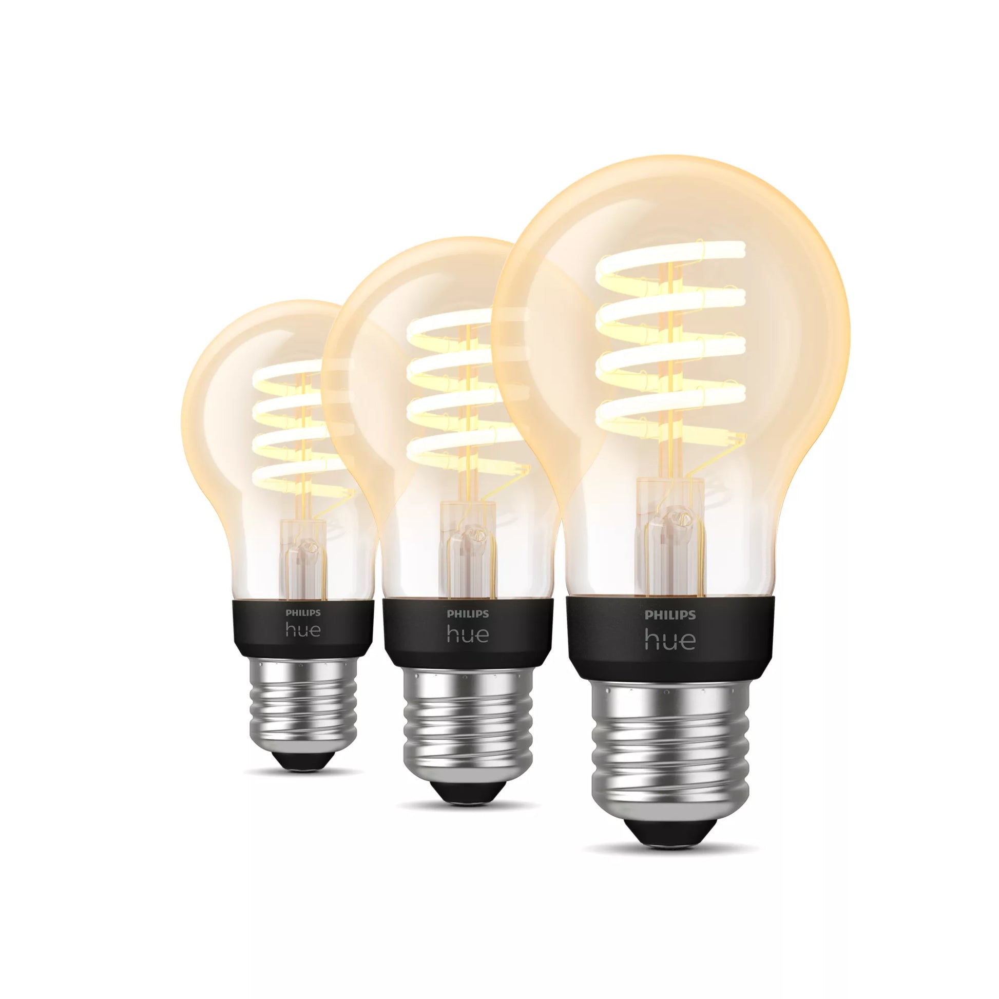 Philips by Signify Philips Hue Smart-Leuchtmittel E27 A60 – 2200–4500 K, 550 lm, 7 W, Bluetooth/Zigbee – 3 Stk. – Filament