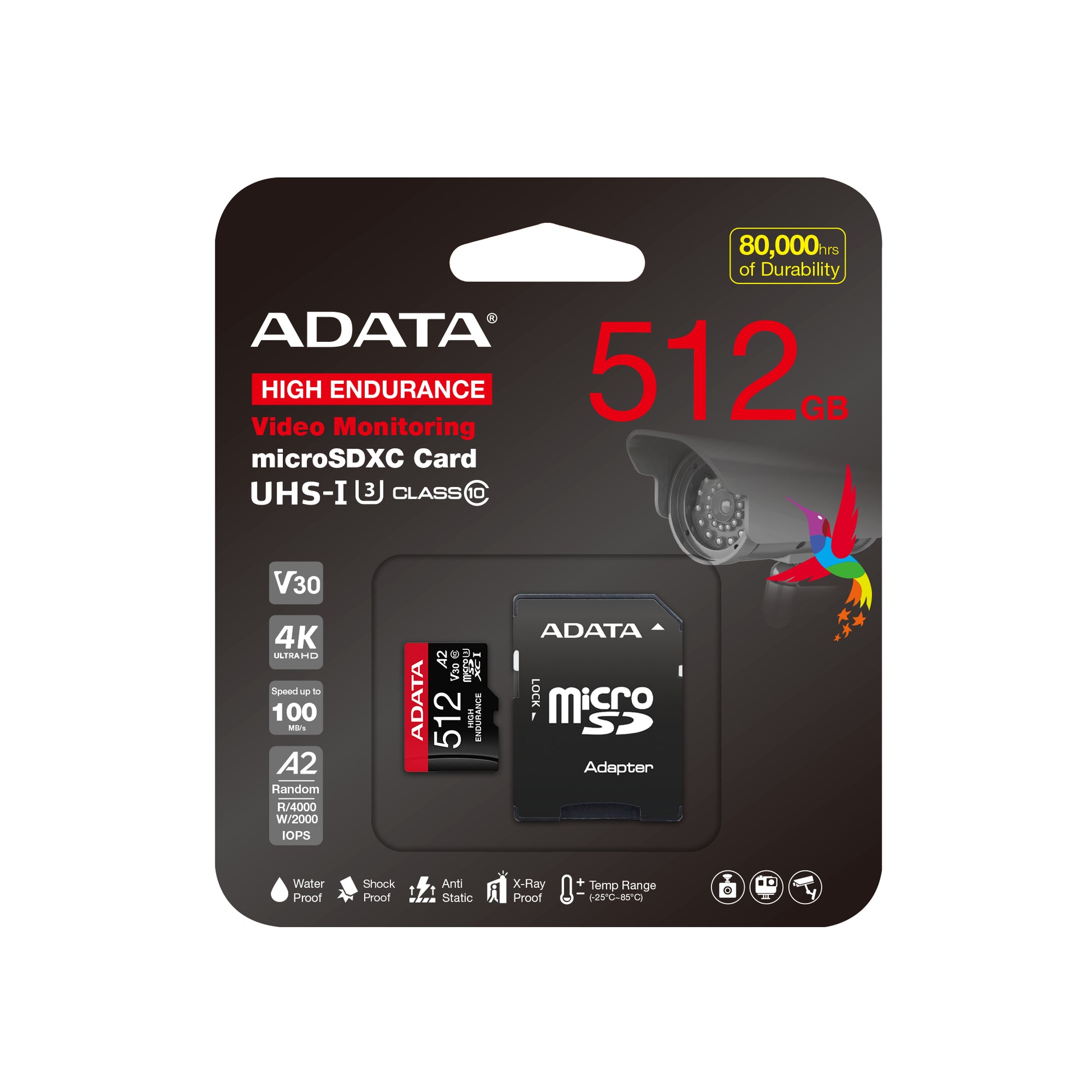 ADATA High Endurance microSDXC 512 GB – UHS-I, Klasse 10, U3, V30, A2, 100/85 MB/s, inkl. SD-Adapter