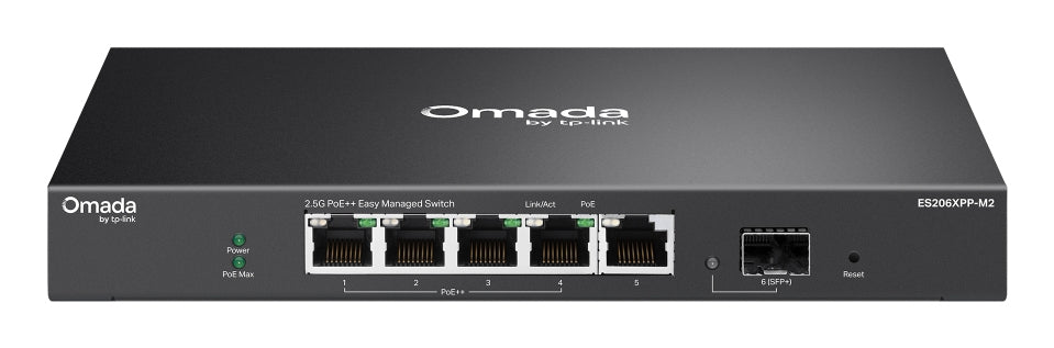 TP-Link ES206XPP-M2 – Managed L2 Switch – 5× 2,5G, 1× SFP+, PoE++, PoE-Budget 120 W, Desktop