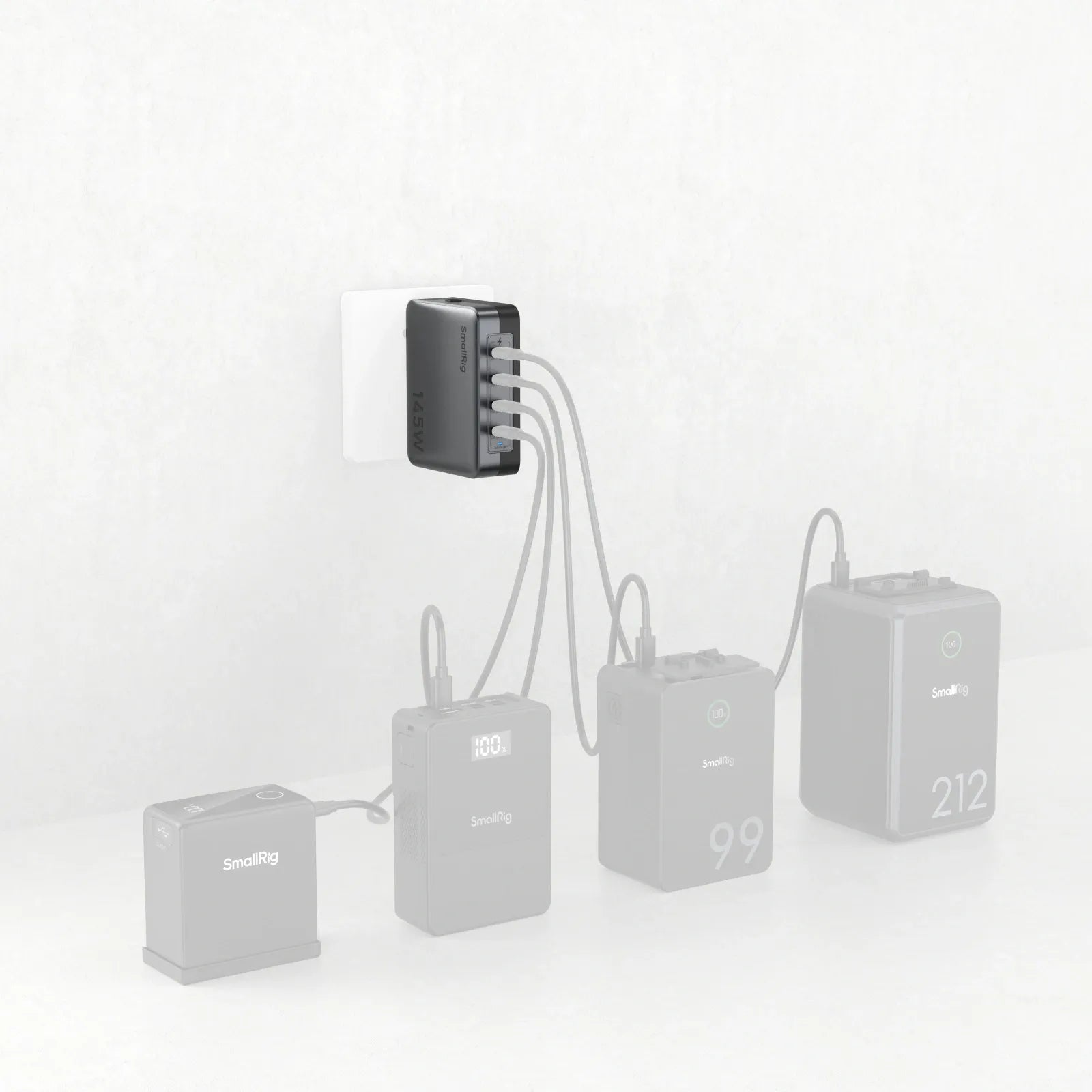 SmallRig 4748 USB-Desktop-Ladegerät 145 W – USB-C×2, USB-A×2 – PD 3.1 – für V-Mount-Akkus, NP-F-Akkus u. a.