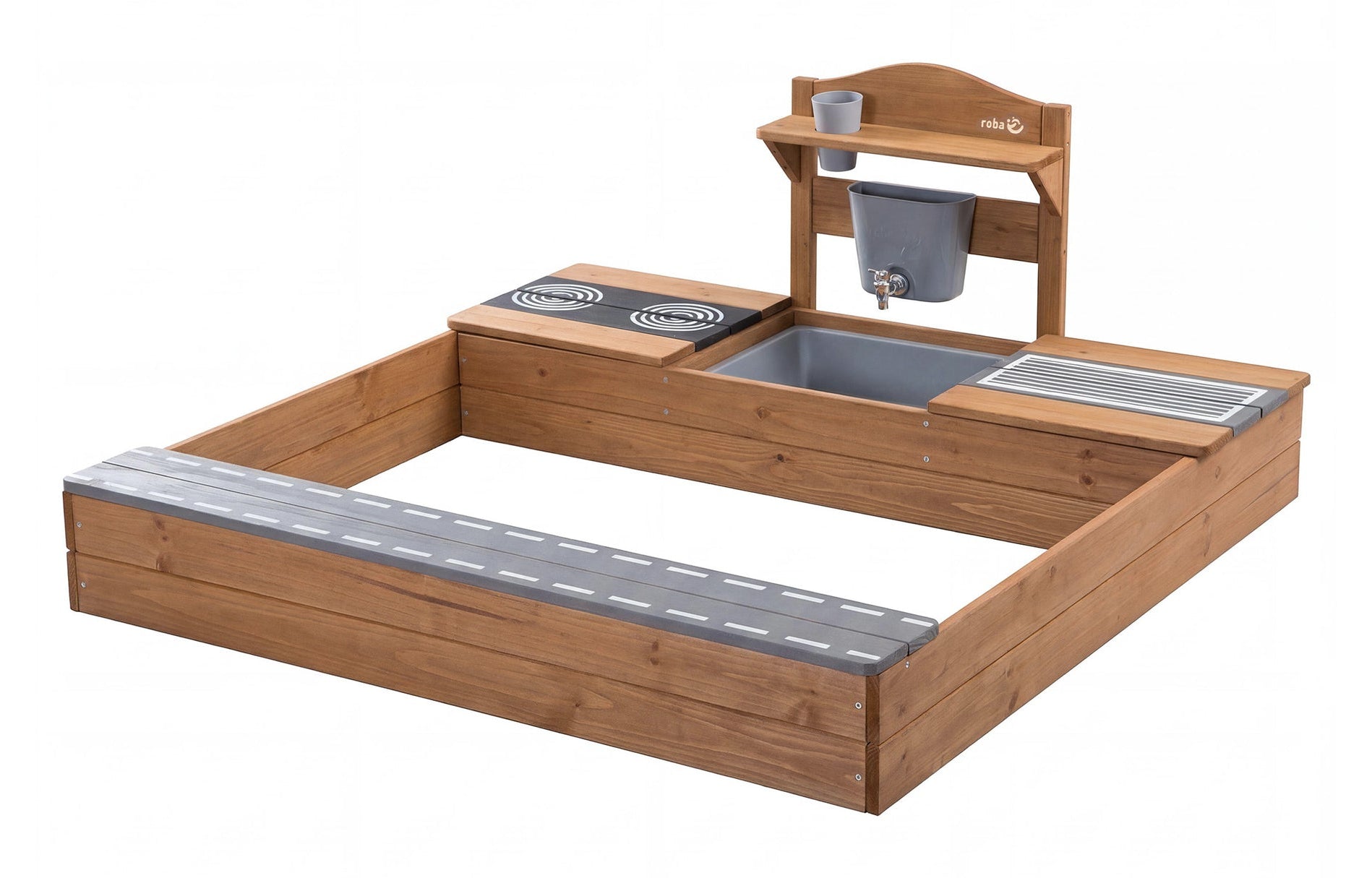 roba Sandspielzeug-Set Sandkasten mit Matschküche – 117 × 54 × 118 cm – ab 1 J. – Holz, braun
