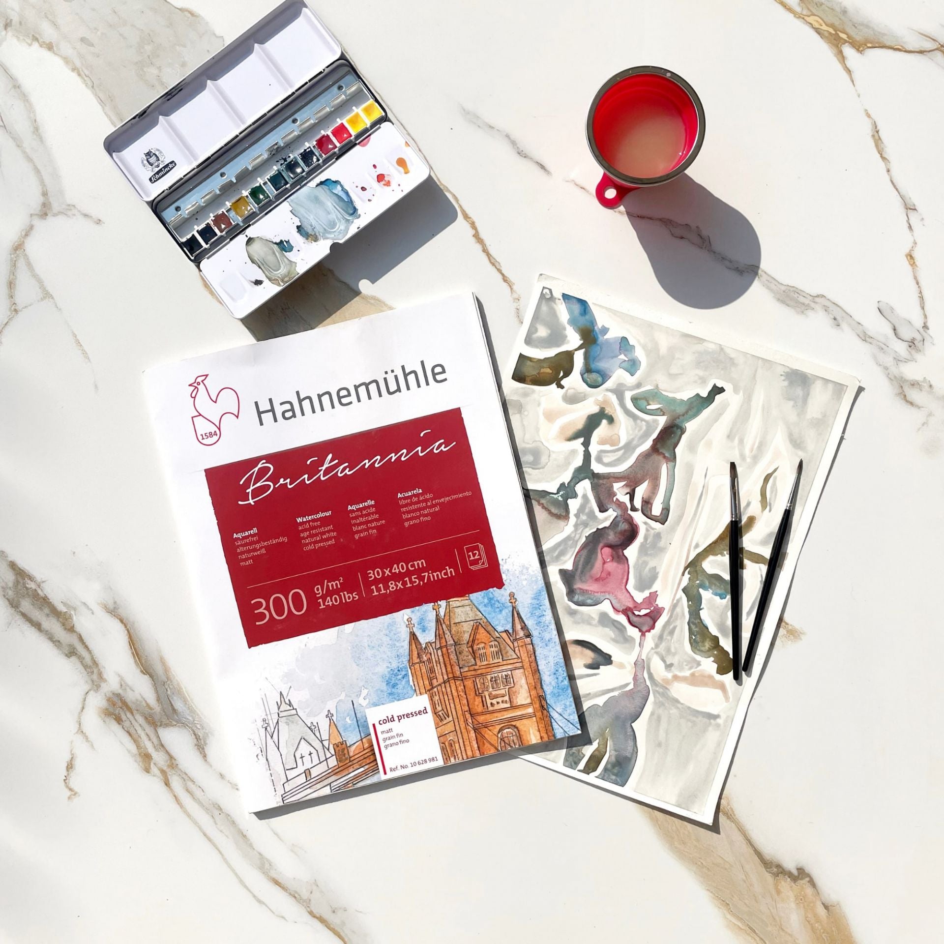 Hahnemühle Britannia Aquarellblock – 17 × 24 cm – 300 g/m² – 12 Blatt, weiss, rau, für Aquarell, Gouache & Acryl