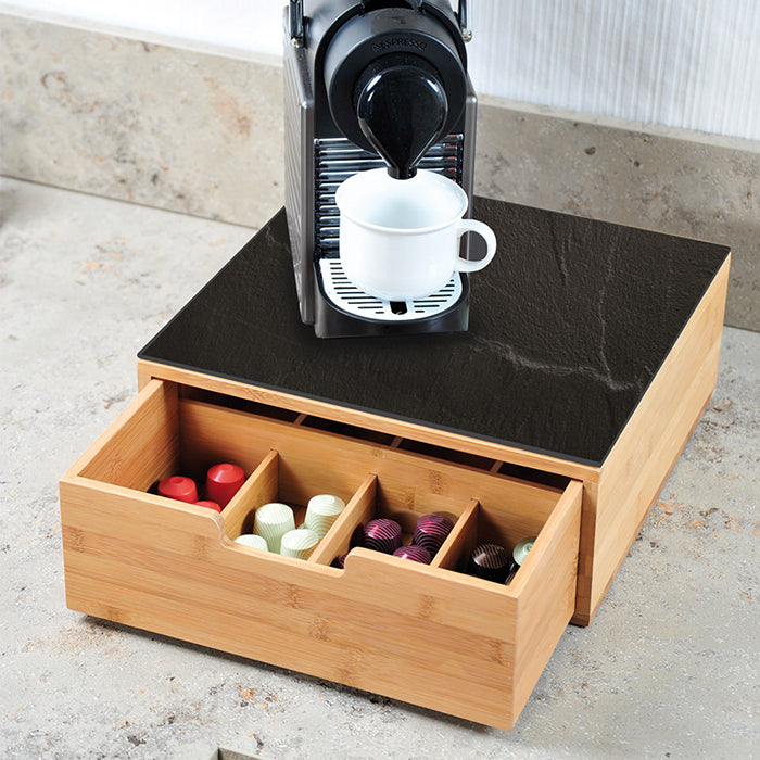 Kesper Teebeutelbox Bambus/Glas, 8 Fächer, 30 × 31 × 9,8 cm, natur/schwarz