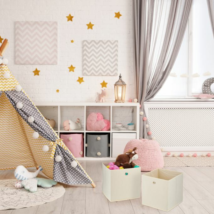 Relaxdays Aufbewahrungsbox Set 4-teilig – Karton/Vlies/Eisen – Beige/Silber – 300 × 300 × 300 mm