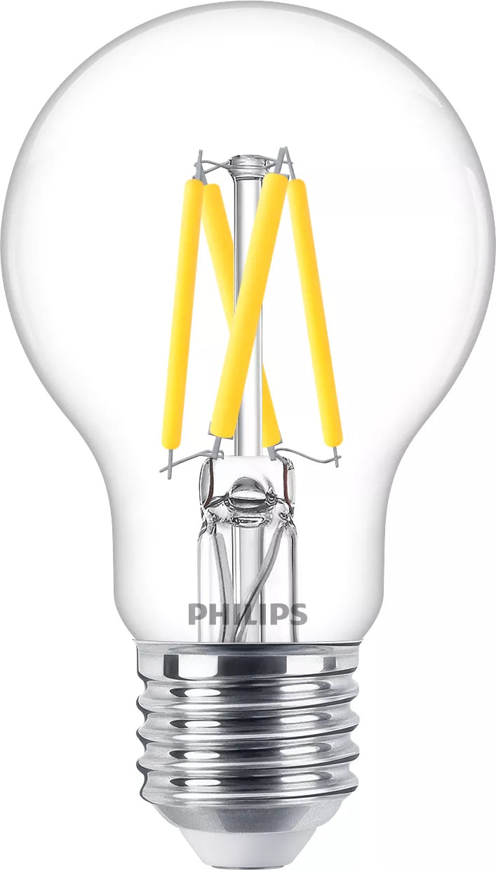 Philips by Signify Philips LED-Leuchtmittel E27 A-Form – Warmweiss 2200–2700 K, 470 lm, 3,4 W, dimmbar – Transparent/Glas – 1 Stk