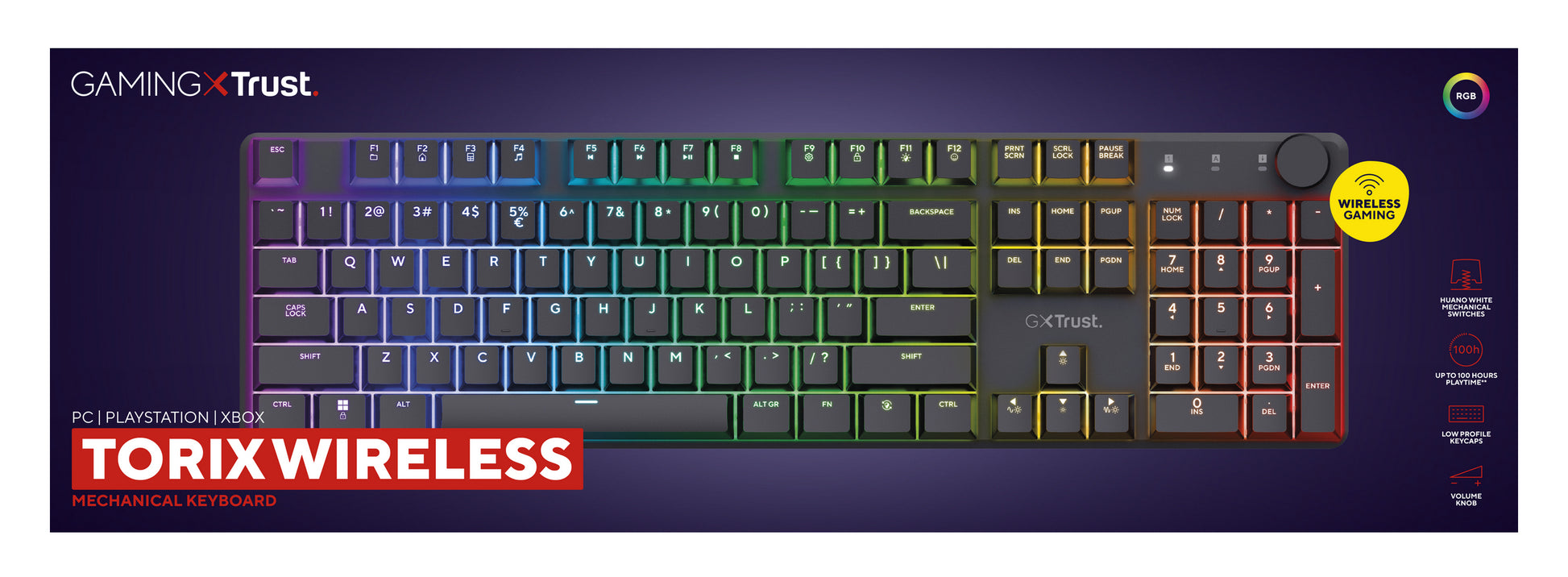 Trust GXT868 Torix – Tastatur, kabelgebunden (USB-A), US-Layout (EN), Fullsize (mit Ziffernblock), mechanisch
