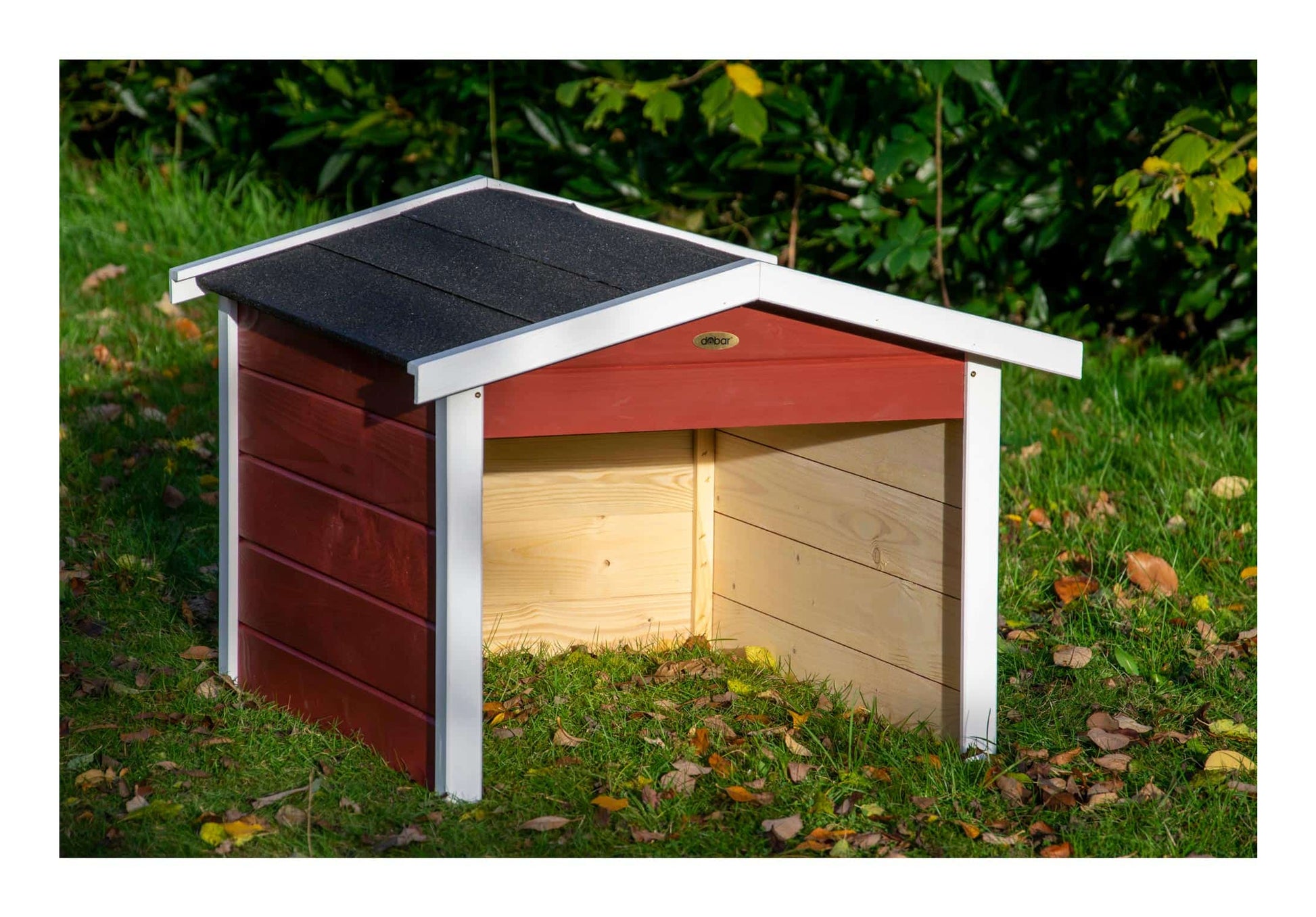 Dobar Oslo Mähroboter-Garage – wetterfest, UV-geschützt, rot, Holz, B 680 × H 520 × T 760 mm, für alle Marken