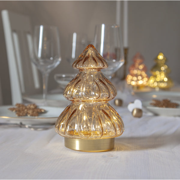 Star Trading Tischleuchte Deco Abete – Ø 12 × 18 cm, 0,6 W, Warmweiss, Beige/Silber, Timer, Batteriebetrieb