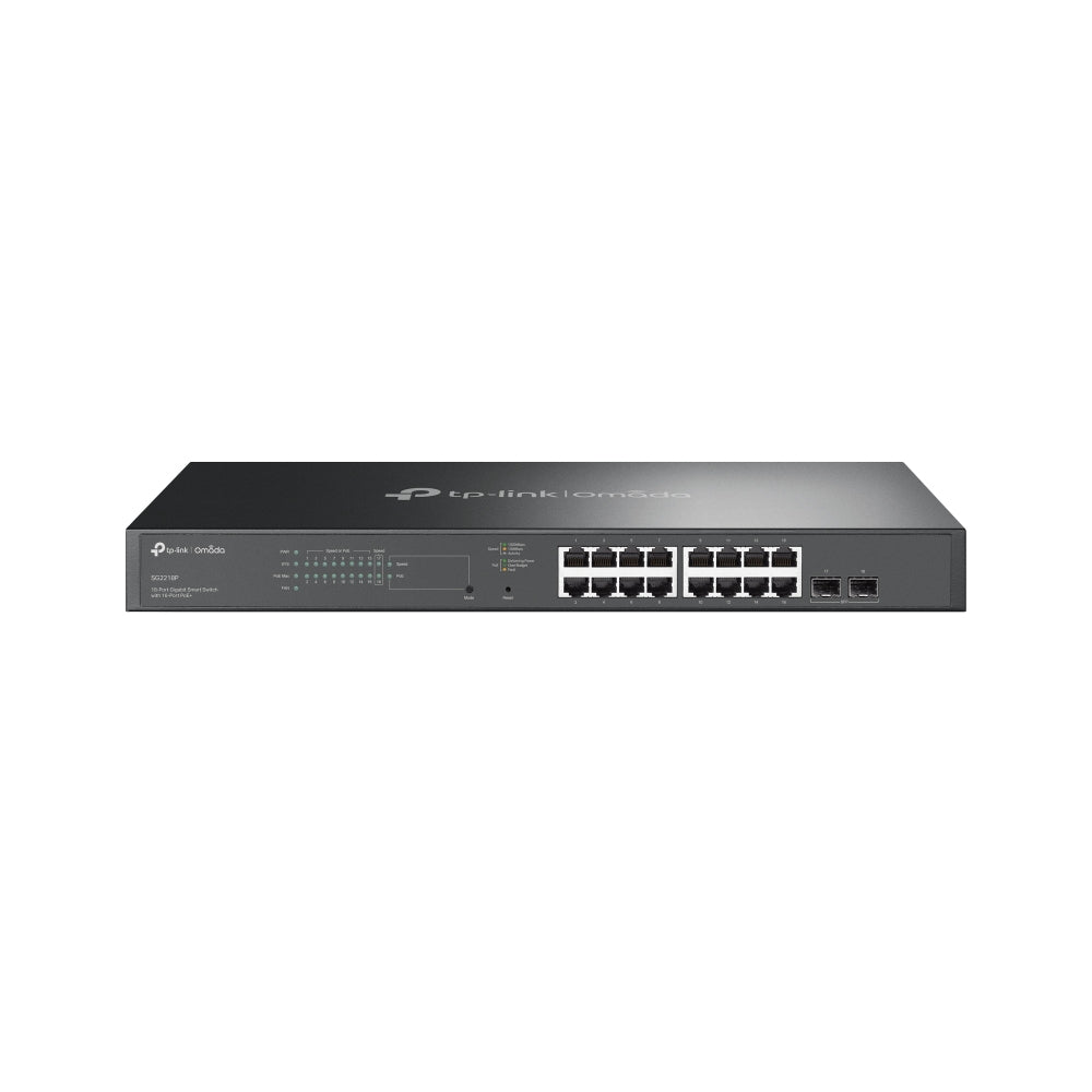 TP-Link SG2218P – Smart L2/L2+ Switch – 16× 1G, 2× SFP, PoE+, PoE-Budget 150 W, 19", 1U