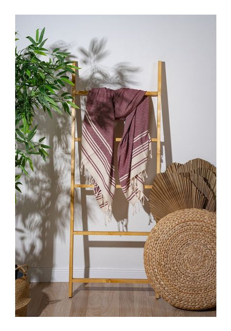 Foutastic Strandtuch New Diamond – 90 × 170 cm, Dunkelrot/Beige, 60% Baumwolle/40% Polyester