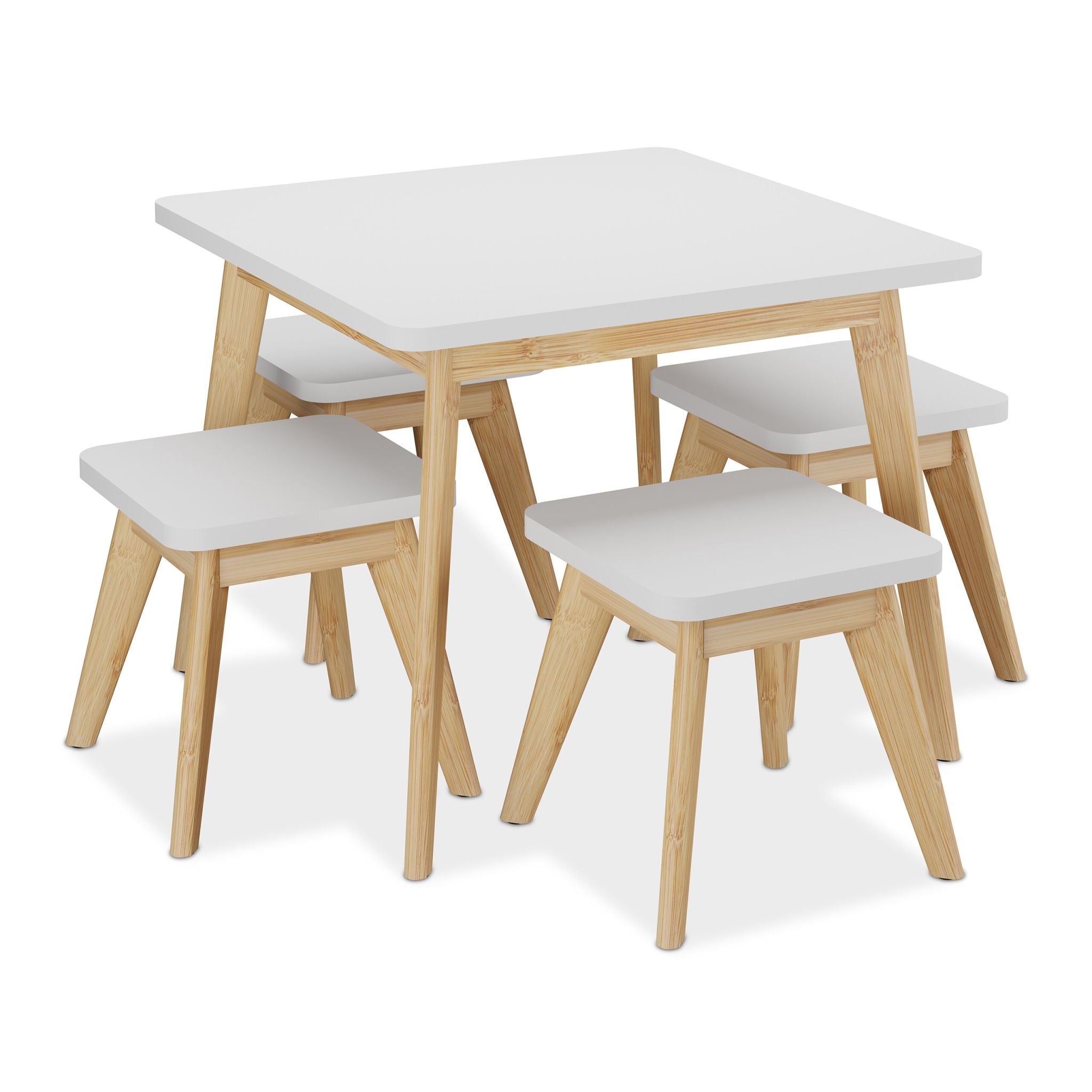 Relaxdays Sitzgarnitur-Set – B 60 × T 60 × H 49 cm – MDF, Bambus, Weiss, Natur – für Kinder