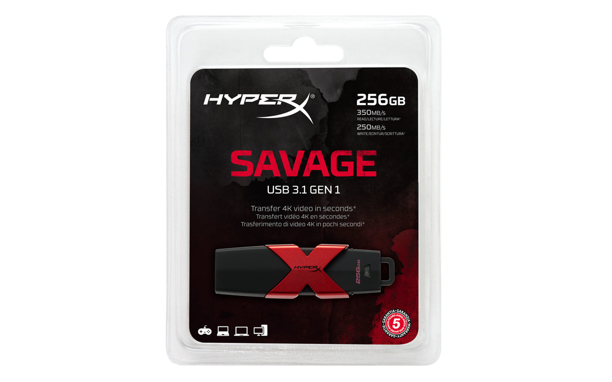 HyperX Savage – 256 GB USB 3.2 Gen 1 (USB-A), 350 MB/s Lesen, 250 MB/s Schreiben