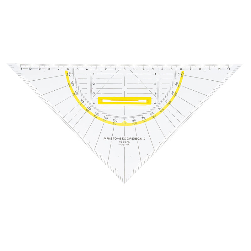 Aristo Geodreieck, 25 cm, 45° – mit abnehmbarem Griff, mit Tuschenoppen – Acrylglas