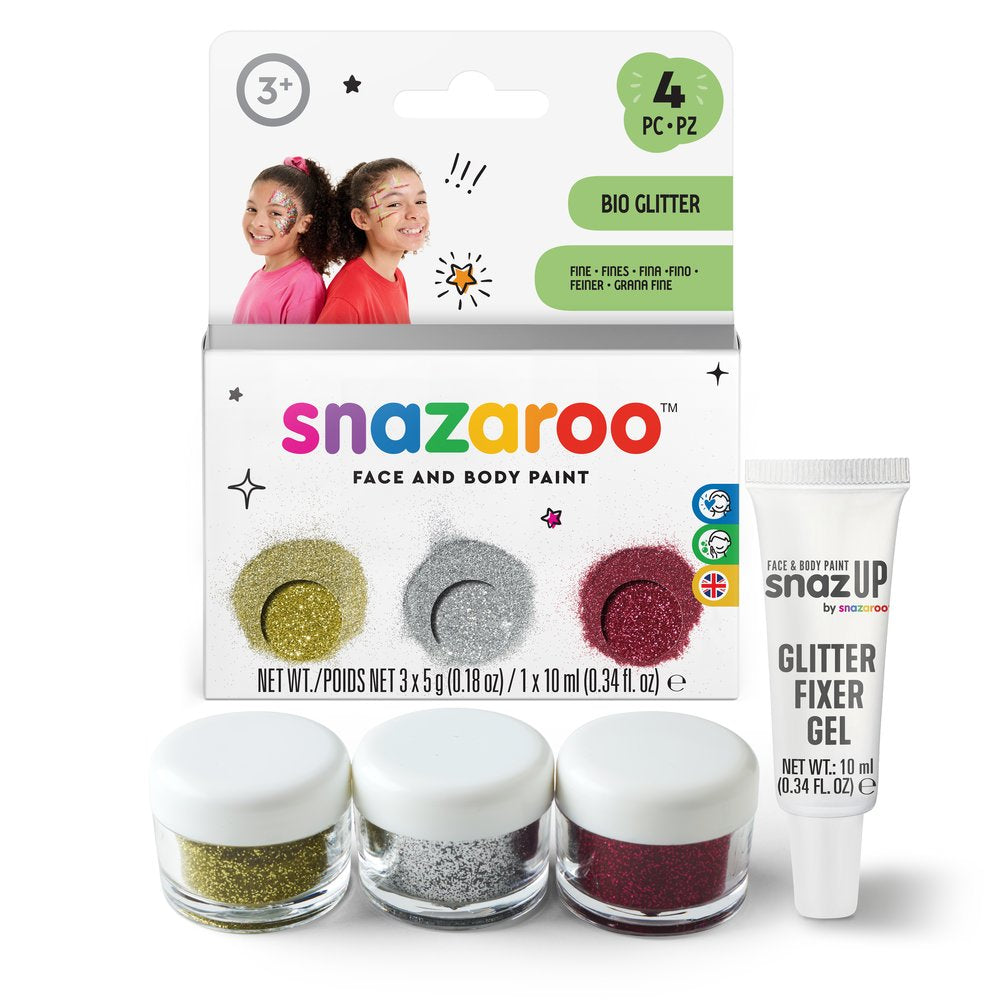 Snazaroo Glitzer-Set – 3 Farben – Gold, Rot, Silber