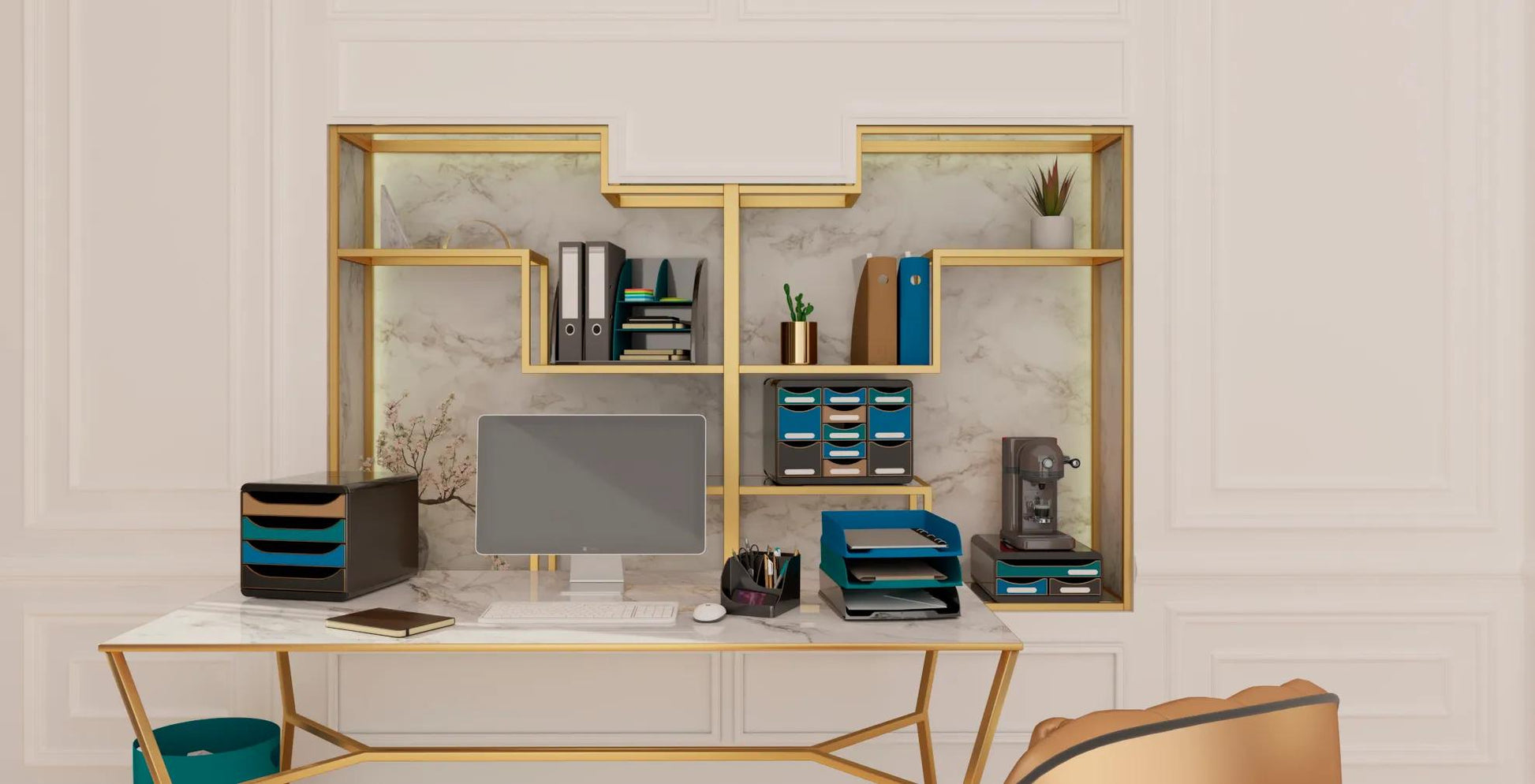 Exacompta Neo Deco Mag Cube Stehsammler – A4+ – Polystyrol (PS) – Gold – 266 × 82 × 305 mm
