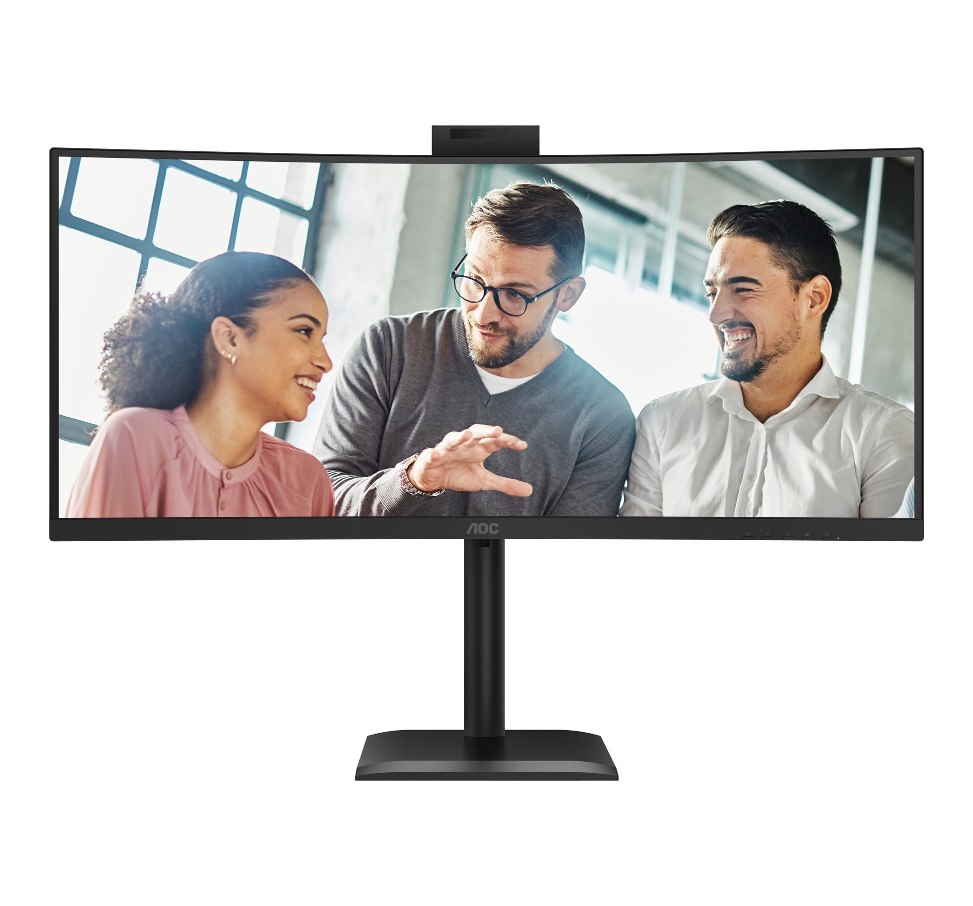 AOC E4 CU34E4CW – 34" Gebogen 1500R, 3440 × 1440 (UWQHD), VA, 120 Hz, USB-C 90 W, Webcam, KVM, LAN