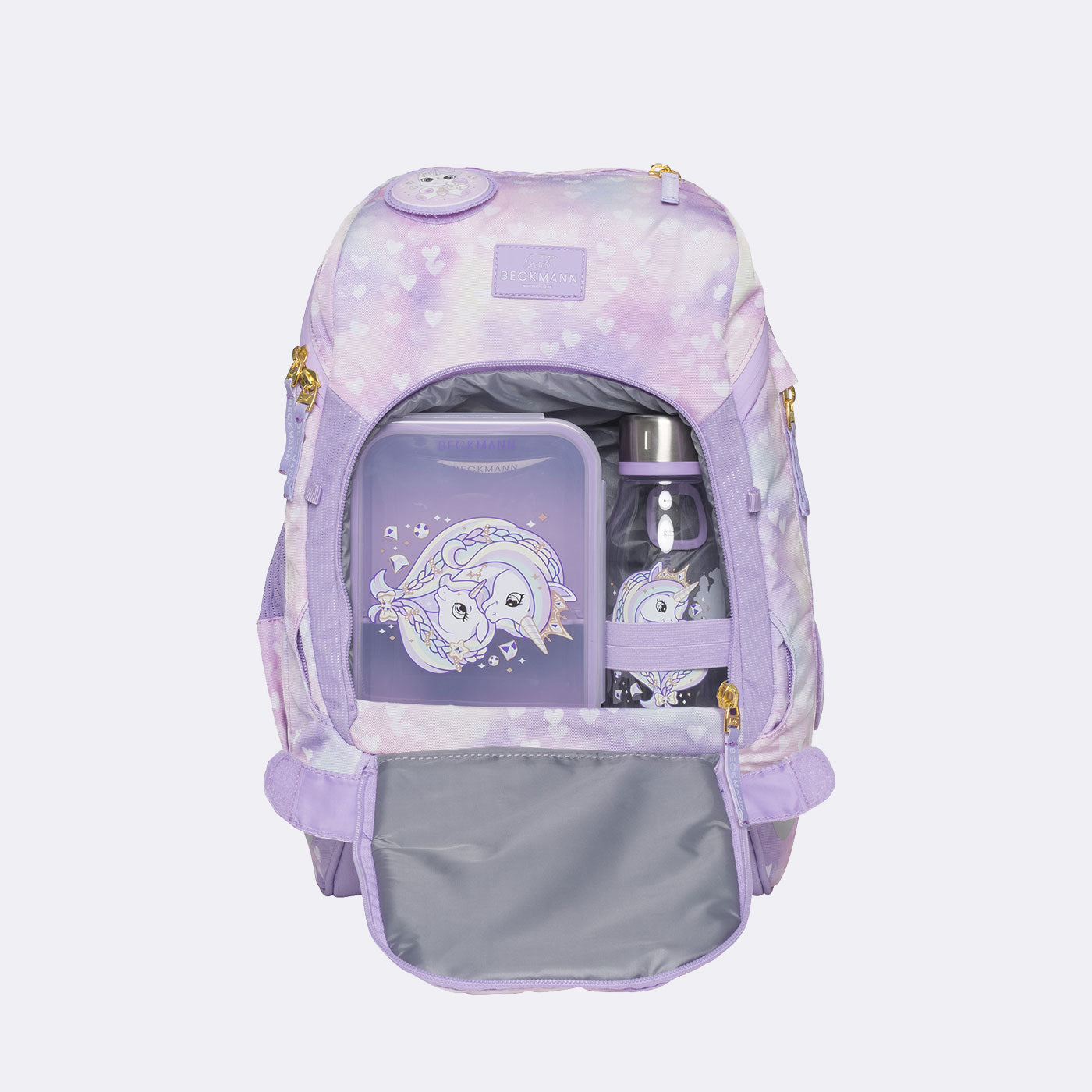 Beckmann Schulrucksack Active Air Flx – 6-teilig – Einhorn Prinzessin Violett
