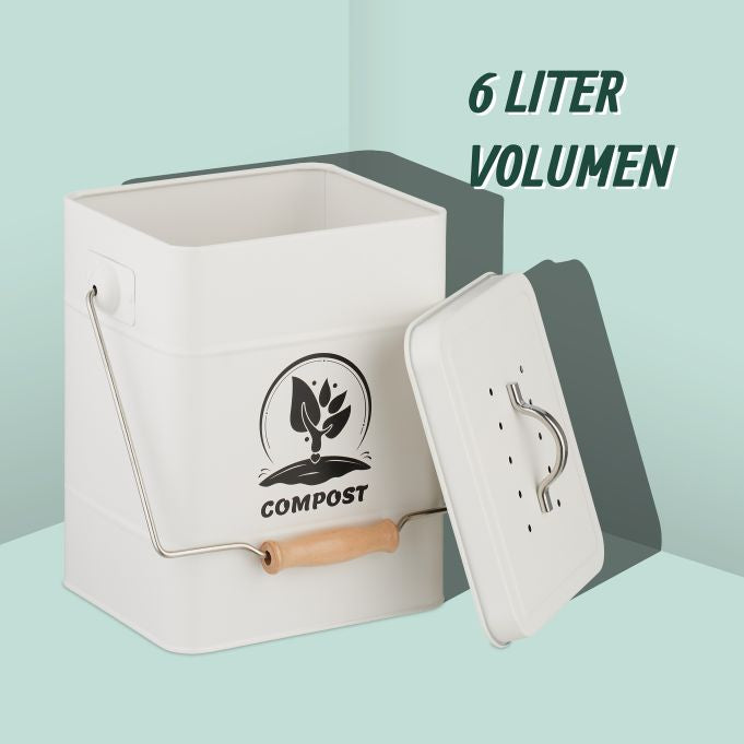 Relaxdays Komposteimer 10051219_49 – 6 l – Eisen, rechteckig – silber – mit Filter