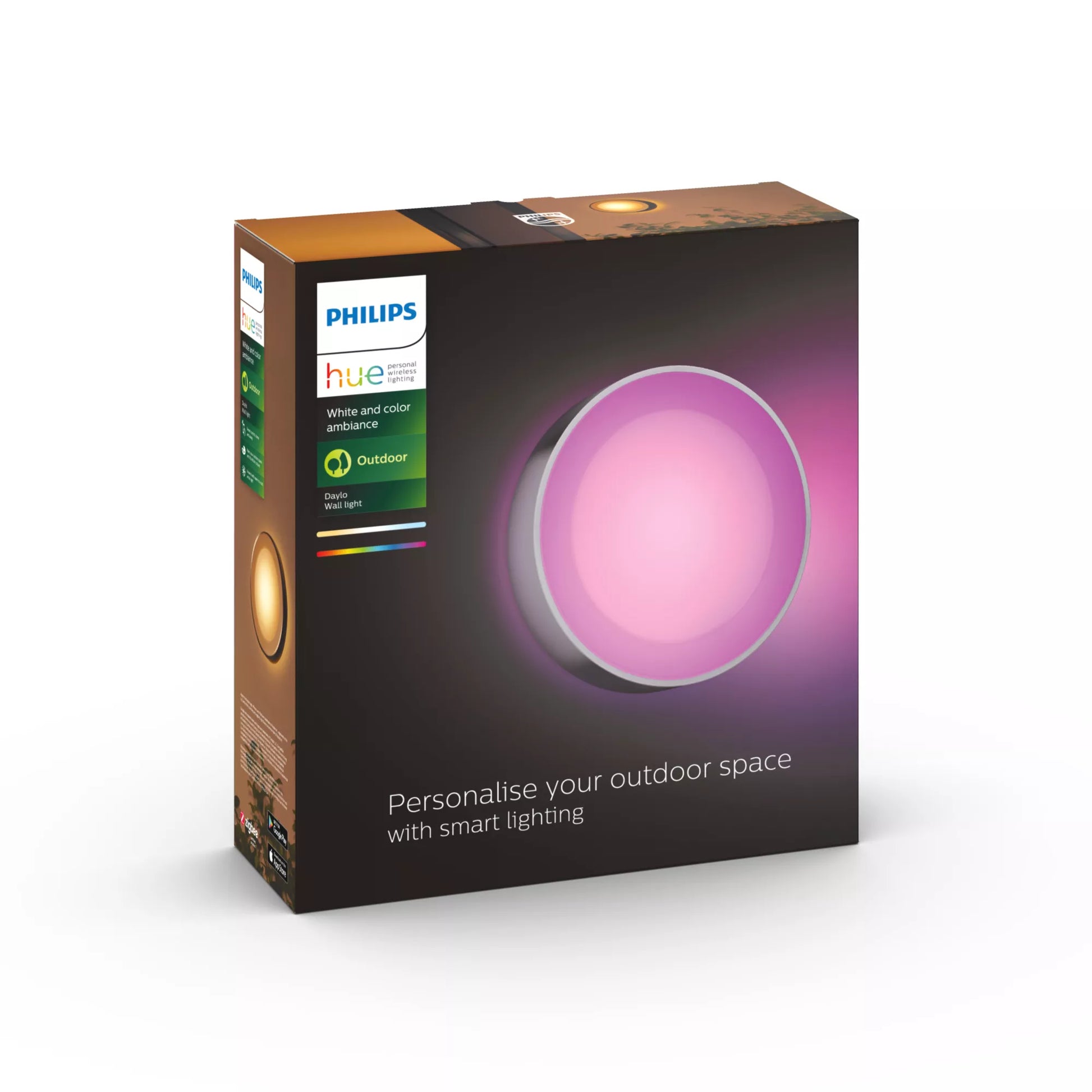 Philips by Signify Philips Hue Aussenwandleuchte – für Philips Hue (Hue Bridge erforderlich), dimmbar, Silber, Edelstahl