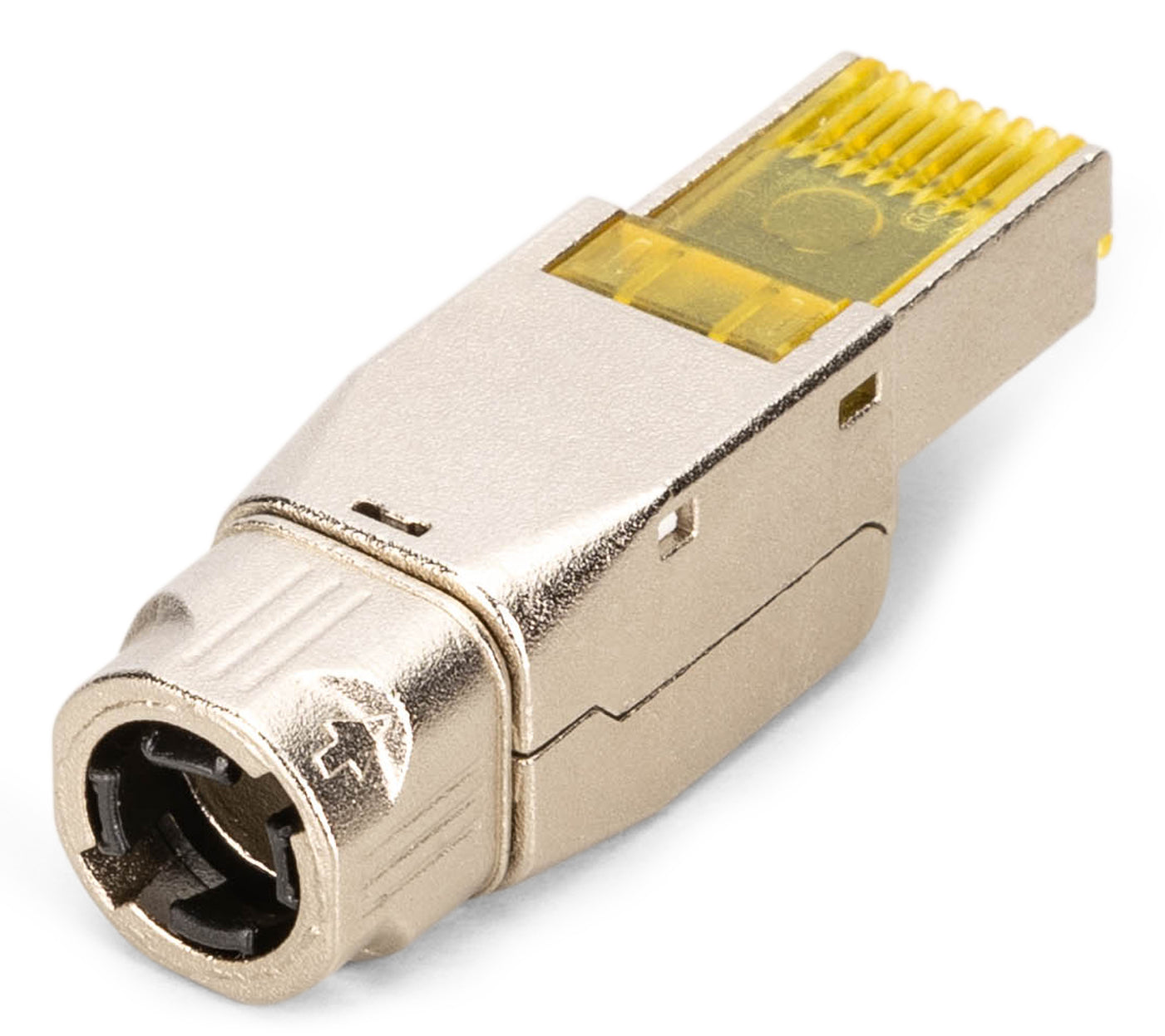 Digitus RJ-45 Feldstecker Cat8.1 – Geschirmt, werkzeugfrei, gerade, Nickel/Gold, Silber/Gelb, 1 Stück