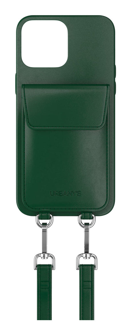 Urbany's Necklace-Hülle – für Apple iPhone 16 Plus – Grün – Recycling-Leder – mit Kartenfach, mit Kordel