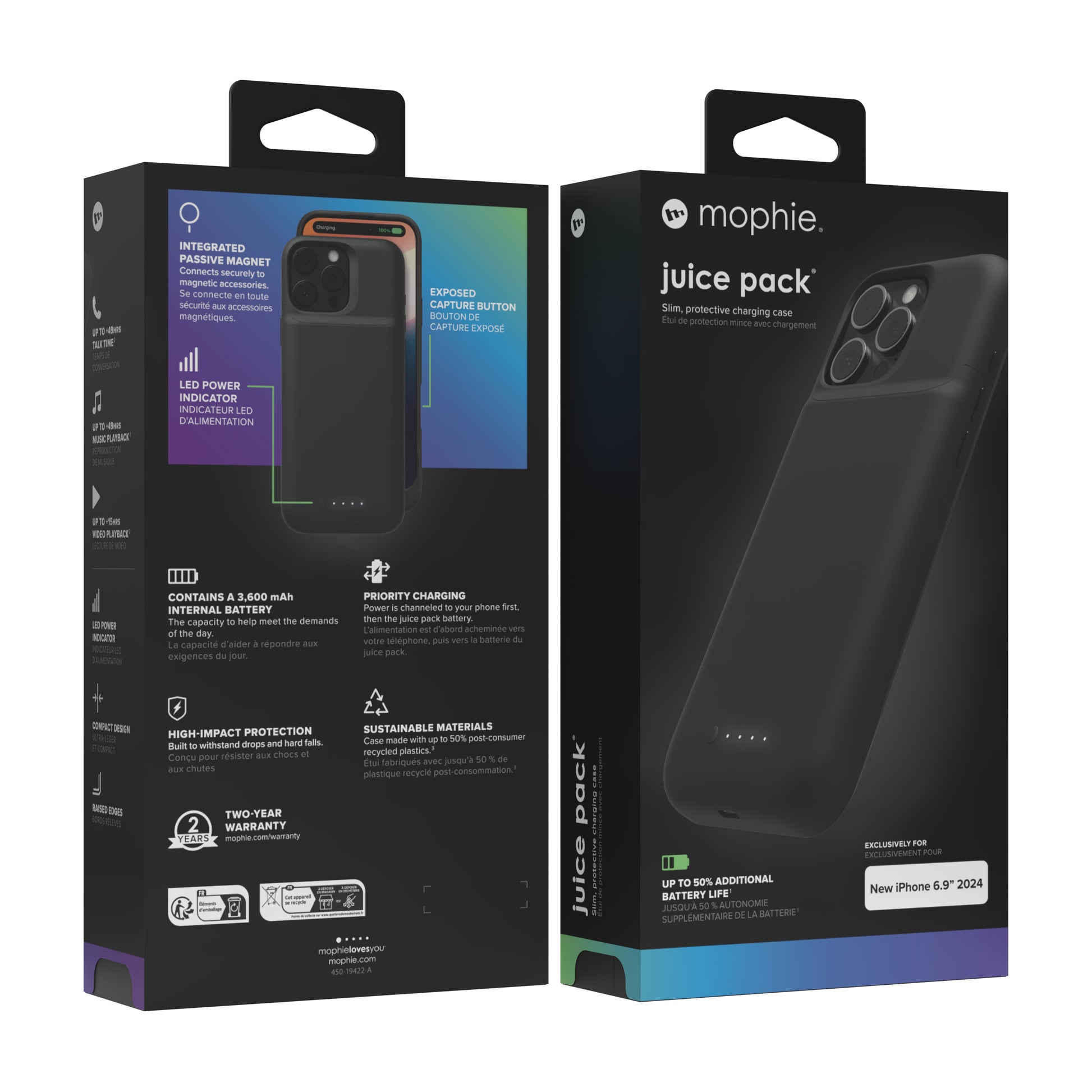 mophie Juice Pack Power-Case (mit Akku) – für Apple iPhone 16 Pro Max, Kunststoff, Schwarz, 3600 mAh
