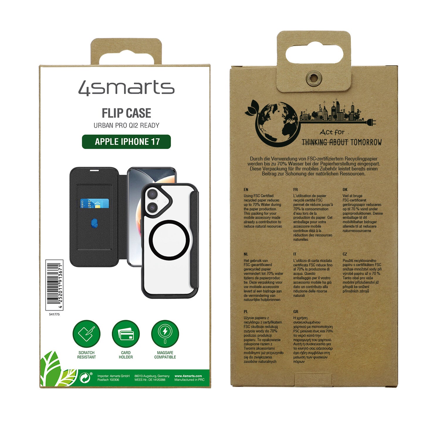 4smarts Urban Pro Folio – für Apple iPhone 17, MagSafe, mit Kartenfach, PU, Schwarz