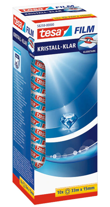 TESA Klarer Klebefilm – 15 mm × 33 m, transparent, PP, reissfest, UV-beständig, 10 Rollen
