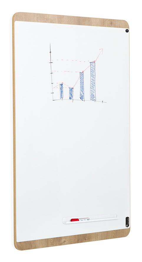 Rocada Whiteboard – 115 × 75 cm, lackierter Stahl, magnetisch, Holzrahmen, Eiche, Wandmontage