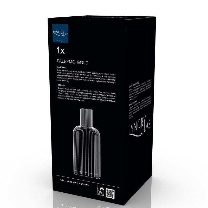 Lyngby Glas Karaffe Palermo Gold – 1,5 l, Ø 11,0 cm, H 25,5 cm, Glas, Transparent, spülmaschinenfest