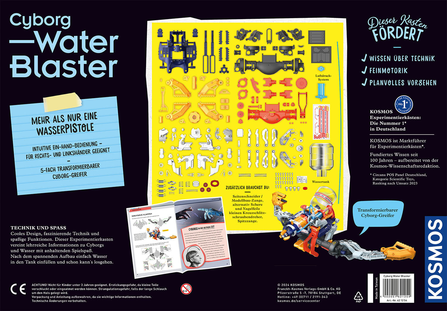Kosmos Experimentier-Bausatz – Cyborg Water-Blaster, Hydraulik-Bausatz, ab 8 Jahren