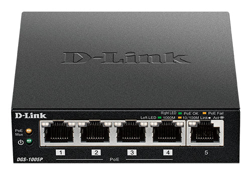 D-Link DGS-1005P/E – Switch – 5×GbE, PoE+ 60 W