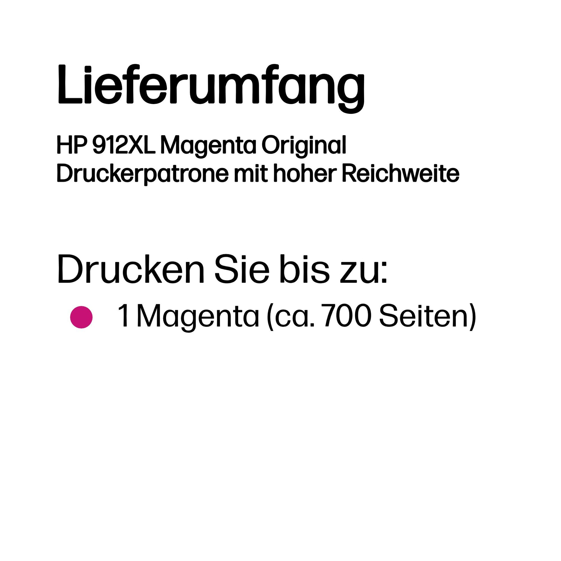 HP 912XL Magenta Tintenpatrone (Original) – 700 Seiten – für OfficeJet 8010e/8012, OfficeJet Pro 8020e/8022…