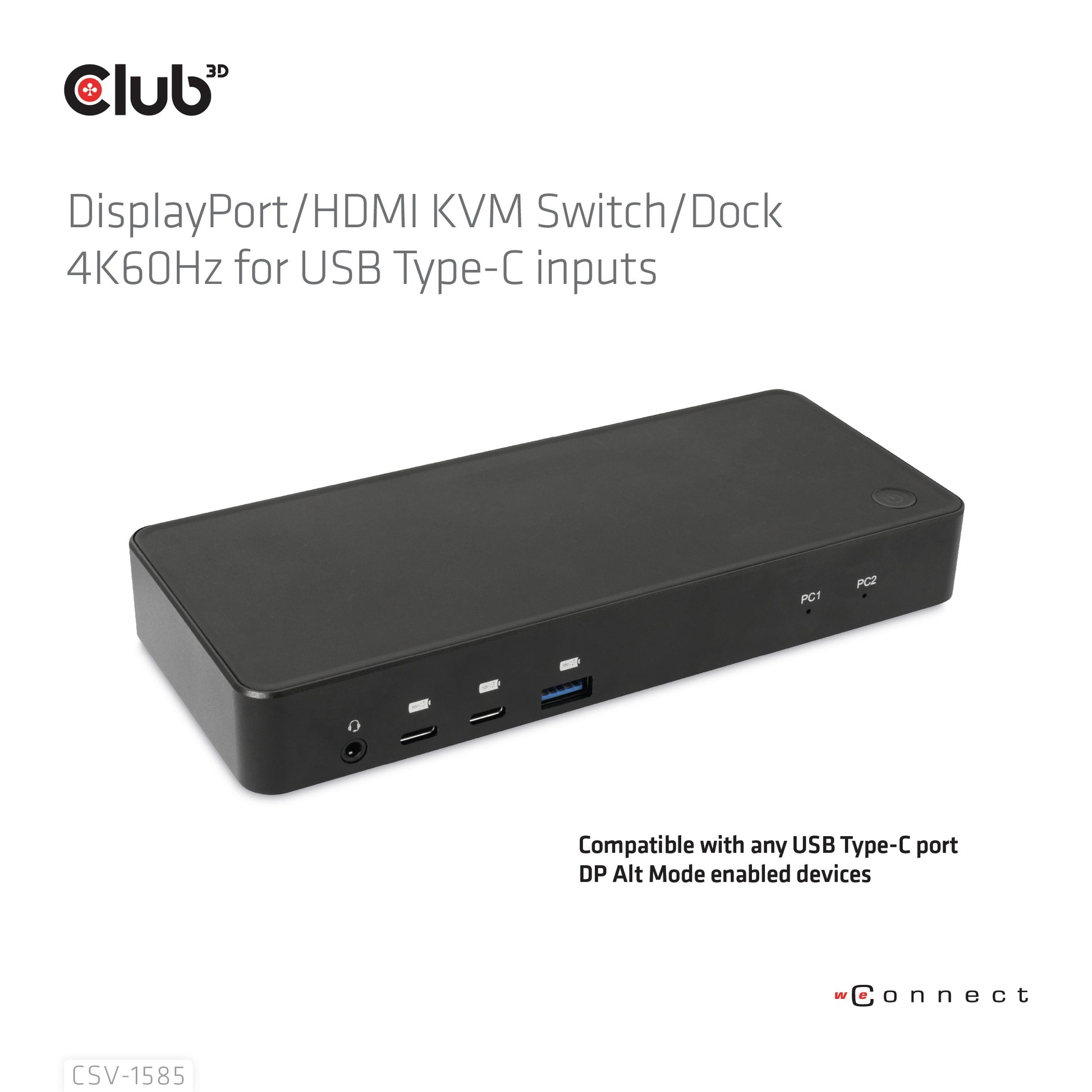 CLUB3D Club 3D – KVM-Switch, USB-C/3× USB 3.2 Gen 1 Typ A/HDMI/DisplayPort/LAN, PD 120 W, 1 Gbit/s