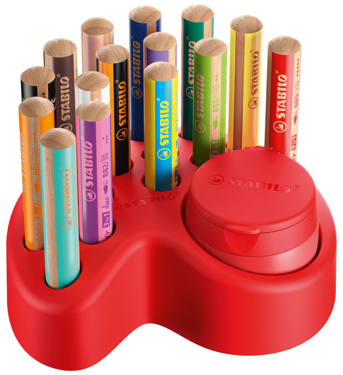 STABILO 3-in-1 Farbstifte woody – 15 Farben, mit Spitzer, Ø 4,2 mm, PEFC