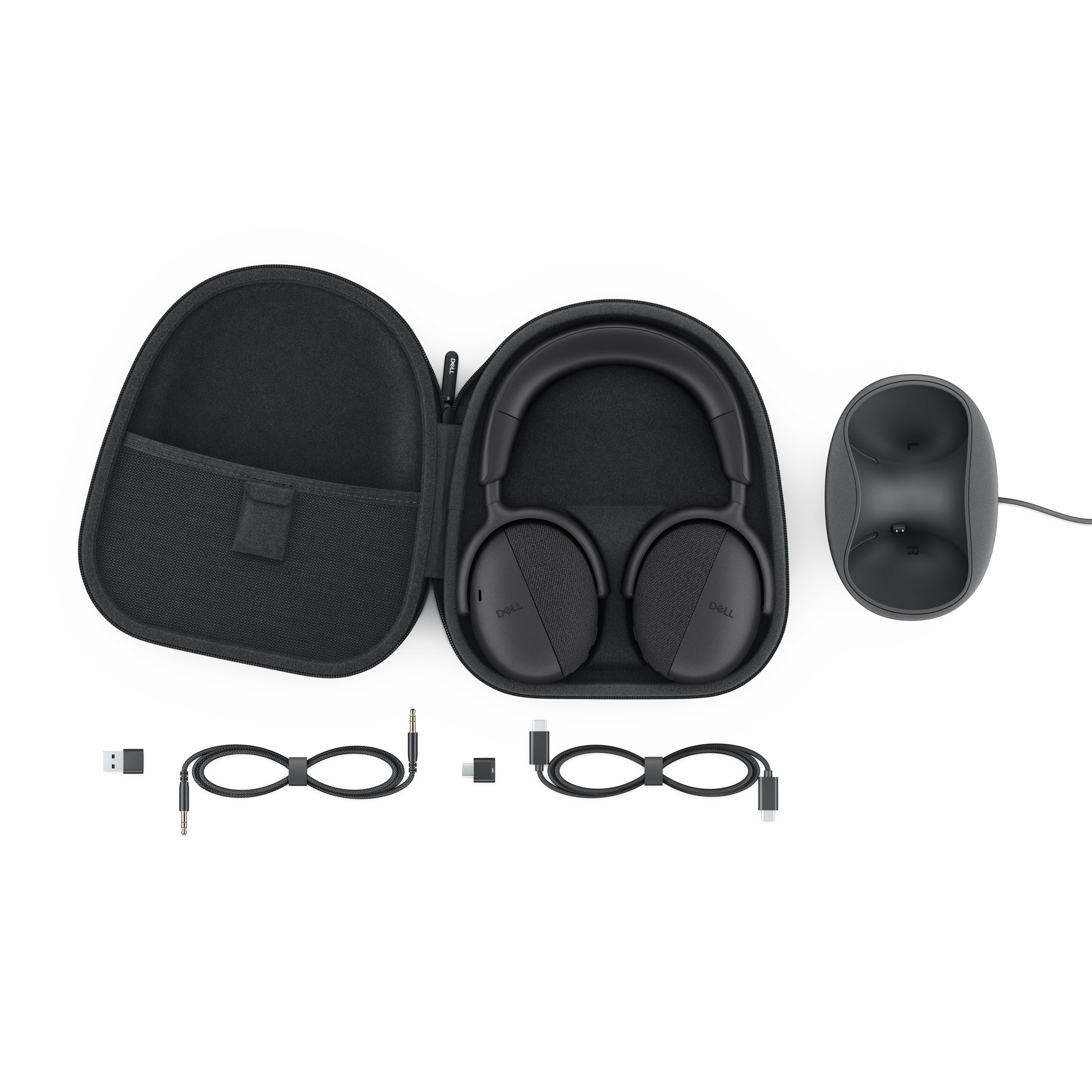 DELL WL7024 Office-Headset – Over-Ear, Stereo, Kabel + BT, ANC, mit USB-C-Dongle, Schwarz, BT 5.3