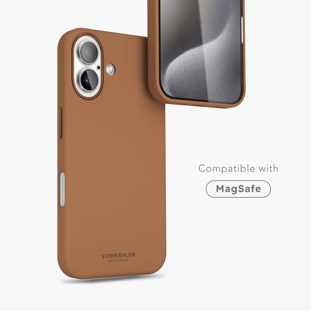 Vonmählen Backcover – für Apple iPhone 16 Plus, MagSafe, Leder, Braun, schockresistent