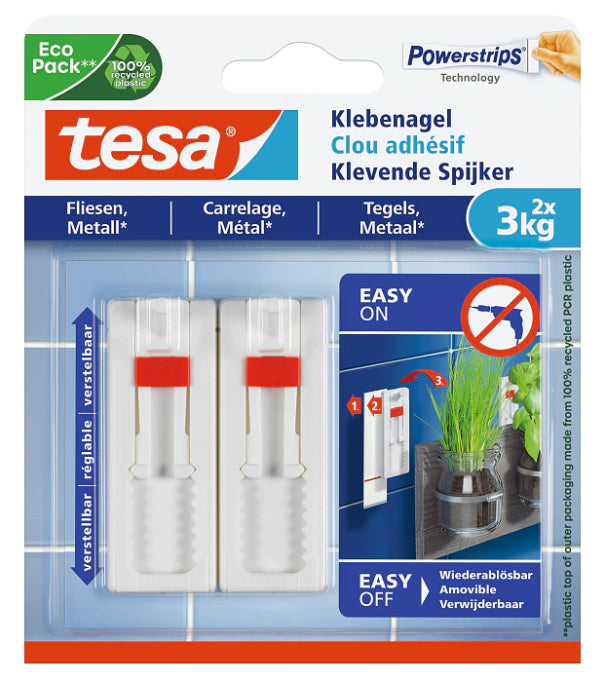TESA Klebenagel – Kunststoff, Weiss, 12 × 14 × 1,3 cm – 2er-Pack