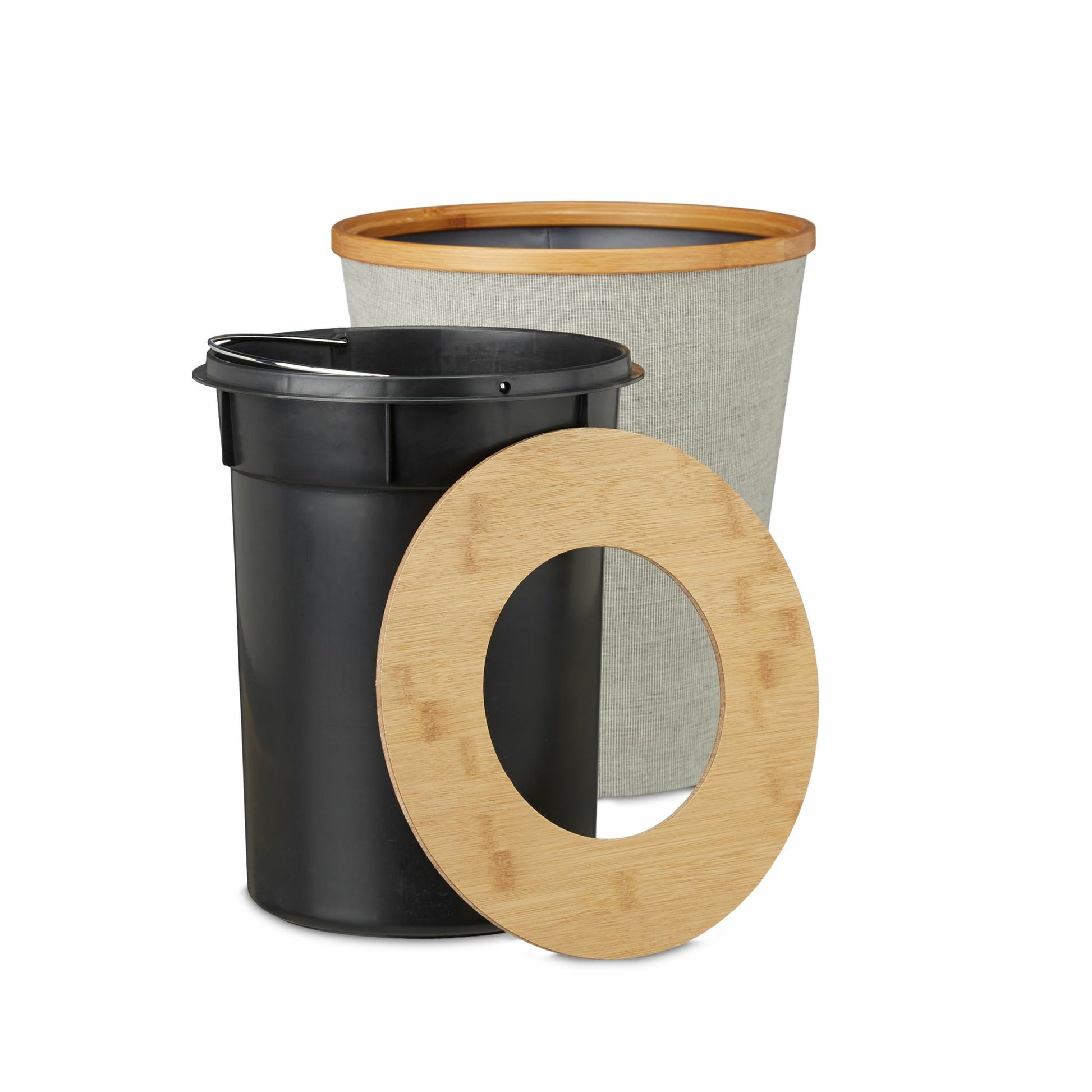 Relaxdays Papierkorb 10021487 – 10,5 l – Bambus, rund – braun/grau/schwarz
