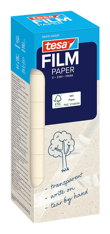 TESA Büro-Klebeband – permanent, klar, Papier, 19 mm × 33 m, 8 Rollen