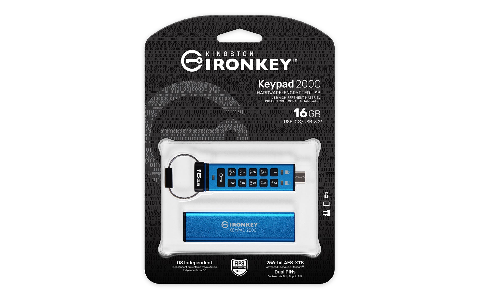 Kingston Technology Kingston IronKey 200C USB-Stick – 16 GB, USB-C, Tastatur; FIPS 140-3 Stufe 3 (ausstehend); AES-256